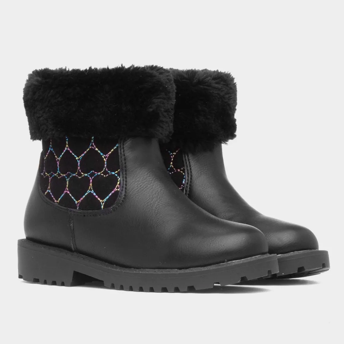 Walkright Cecily Girls Black Faux Fur Ankle Boot