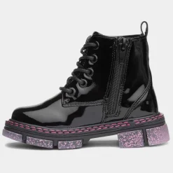 Walkright Emily Girls Black Glitter Sole Boots