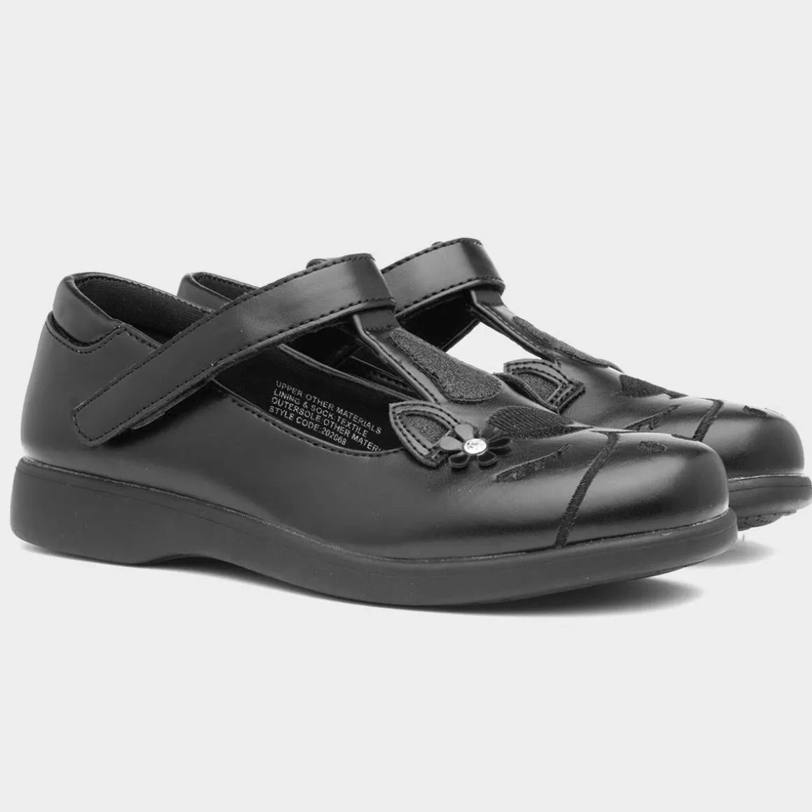 Walkright Fiz Girls Black Unicorn School Shoe