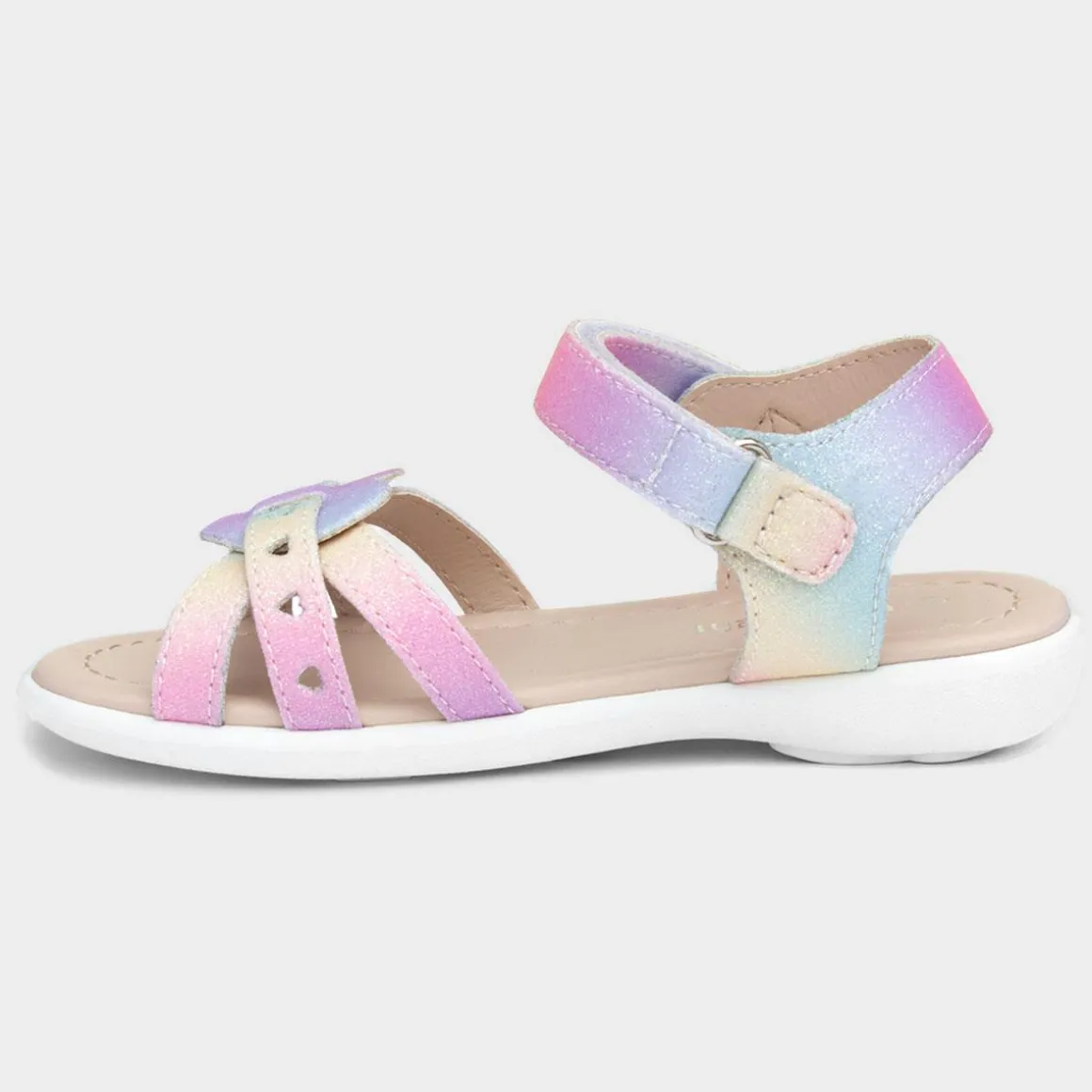 Walkright Girls Rainbow Glitter Heart Sandals