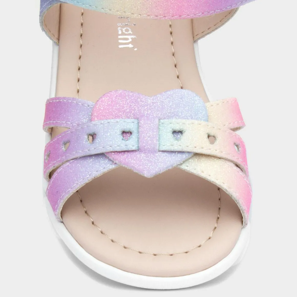 Walkright Girls Rainbow Glitter Heart Sandals