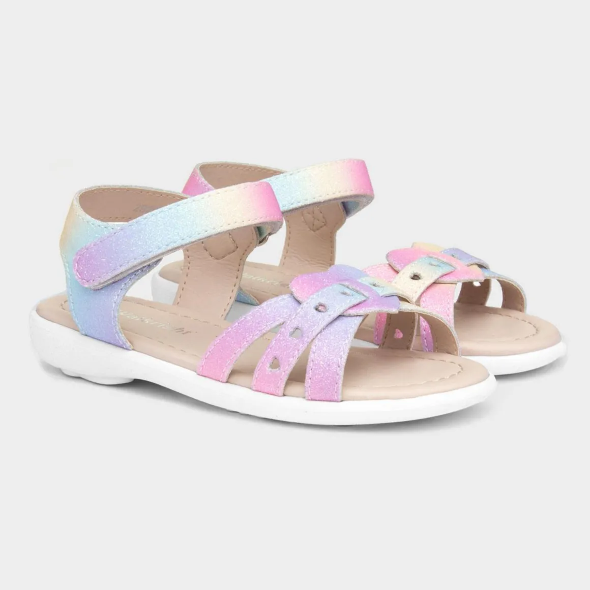 Walkright Girls Rainbow Glitter Heart Sandals