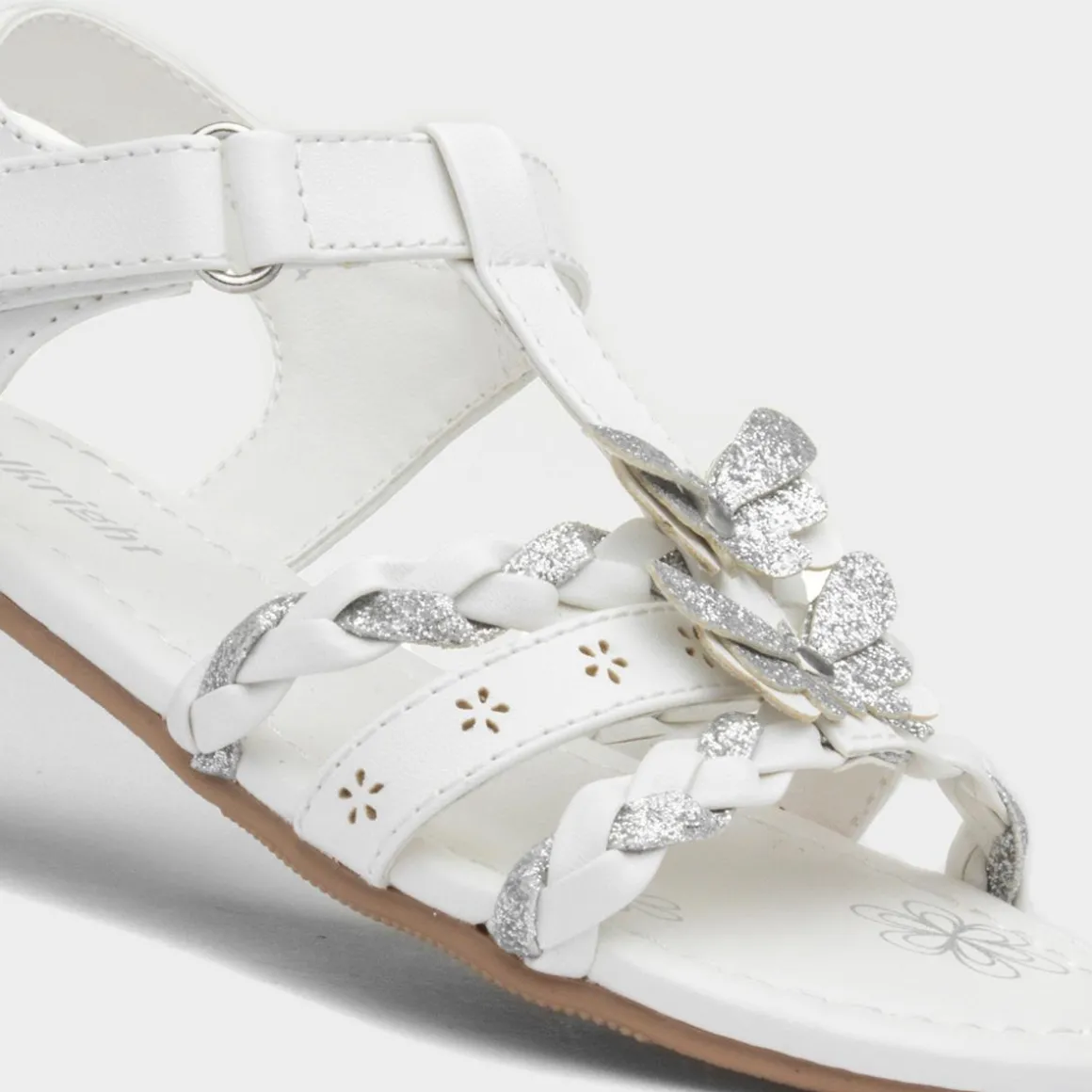 Walkright Girls White and Silver Butterfly Sandals