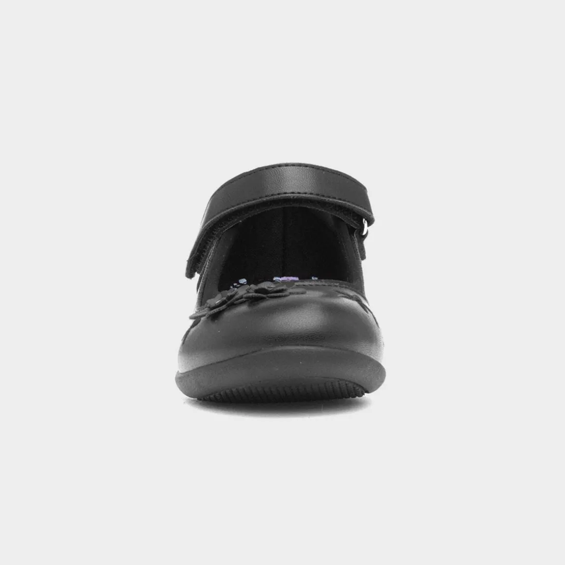 Walkright Ivette Girls Black Flower School Shoe