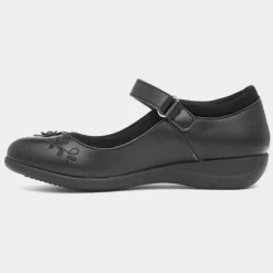 Walkright Ivette Girls Black Flower School Shoe