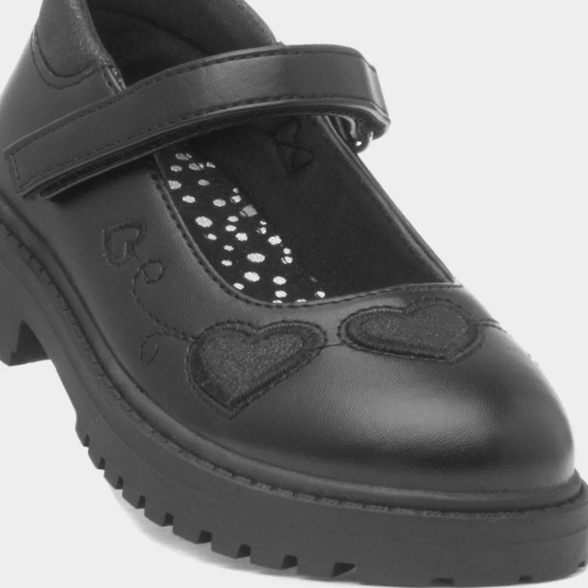 Walkright Lucia Girls Black Heart School Shoe