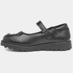 Walkright Lucy Girls Black Cat Face School Shoe
