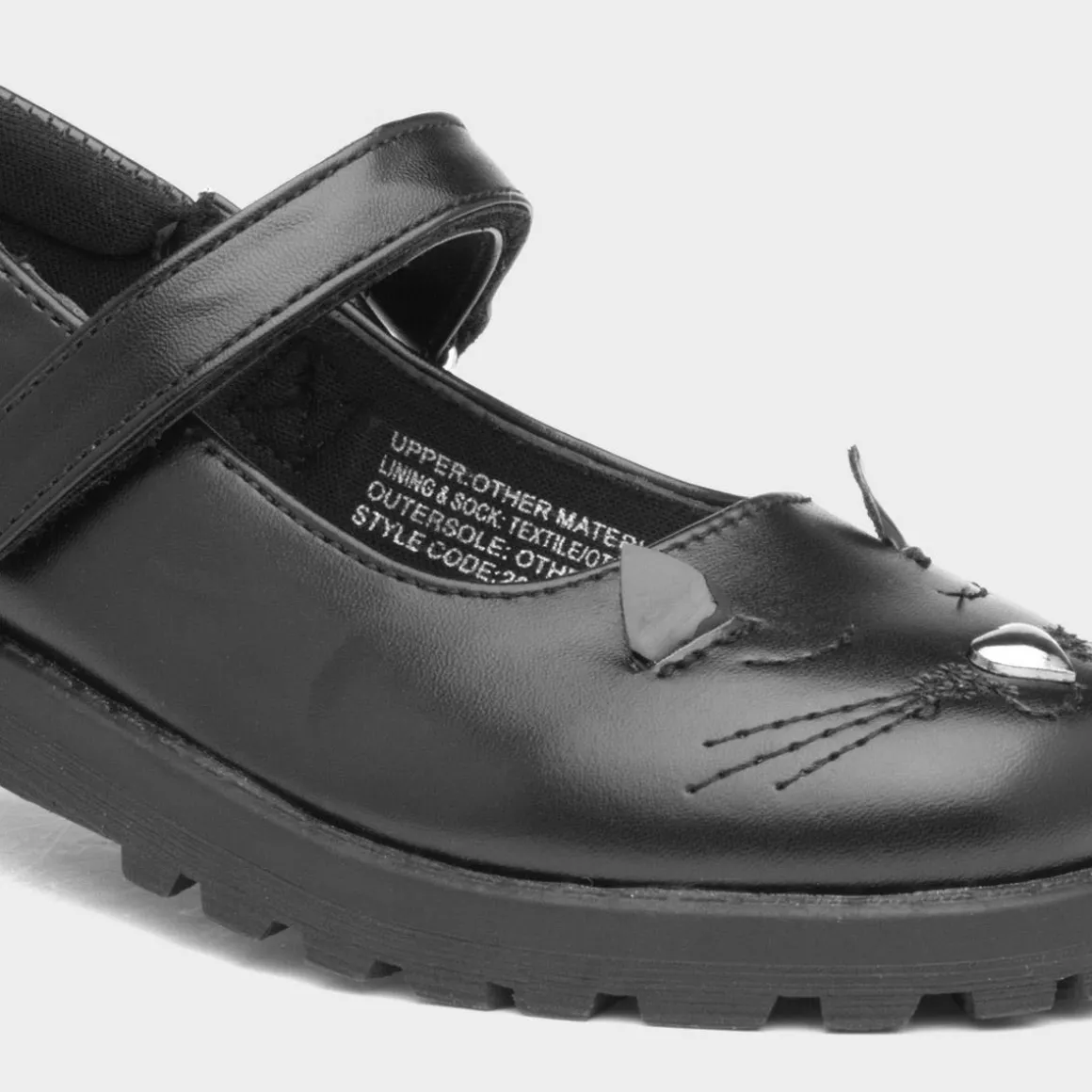 Walkright Lucy Girls Black Cat Face School Shoe