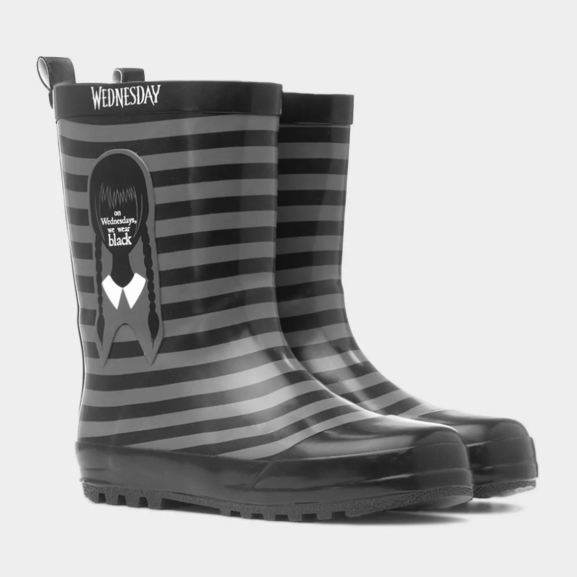 Wednesday Kids Black & Grey Striped Welly