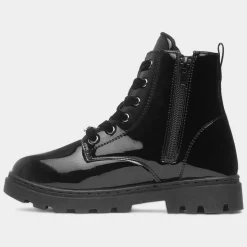 Wednesday Kids Black Patent Lace Up Boot
