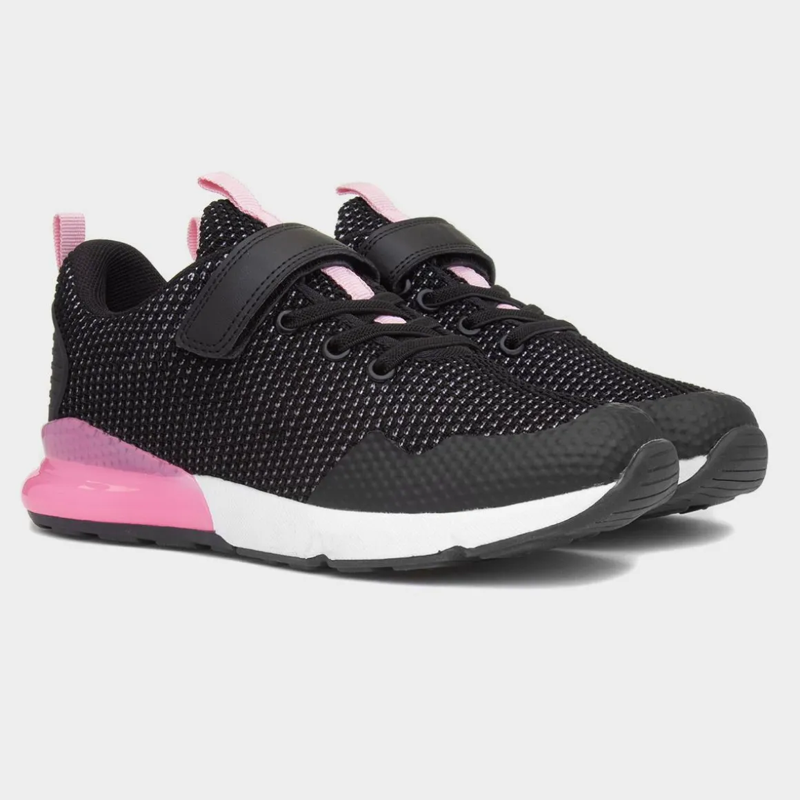 XL Glenrock Kids Black & Pink Easy Fasten Trainer
