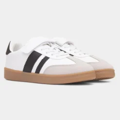 XL Timor Kids White & Black Easy Fasten Trainer