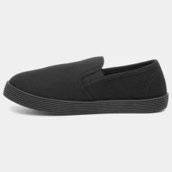 XL Tweed Kids Black Slip On Plimsoll