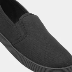 XL Tweed Kids Black Slip On Plimsoll